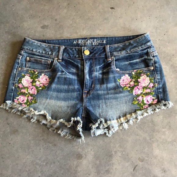 American Eagle Outfitters Denim - American eagle embroidered jean cutoff shorts